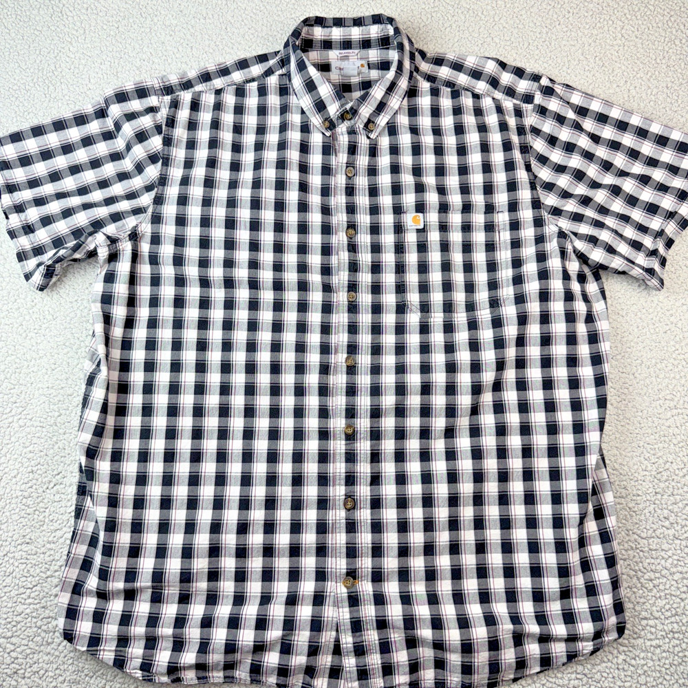 Carhartt Button Down Shirt Mens 2XL Tall Black White Relaxed Fit 104174 N04